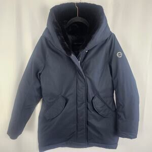 ABERCROMBIE & FITCH Womens Hooded Parka Navy Plush Lined Winter Coat M Preppy
